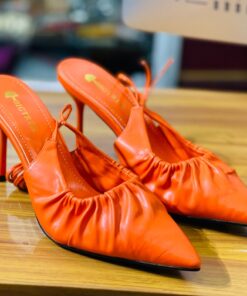 Ladies cross-tied thin high heels sandals sexy party pointed toe shoes orange