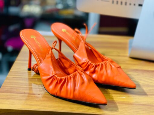 Ladies cross-tied thin high heels sandals sexy party pointed toe shoes orange