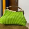 Vintage pleated luxury designer metal handle clip-on purse green