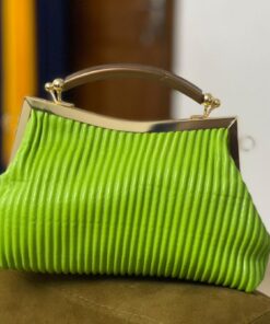 Vintage pleated luxury designer metal handle clip-on purse green